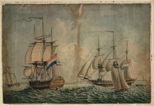 Anonymus - Aquarel. Scheepsportret van het fregat Van der Werf.