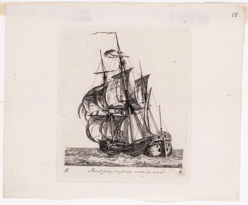 Gerrit Groenewegen - Kopergravure. Afbeelding van een bootschip.