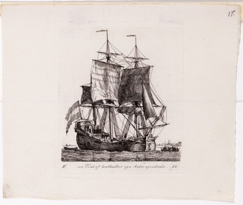 Gerrit Groenewegen - Kopergravure. Afbeelding van een katschip.