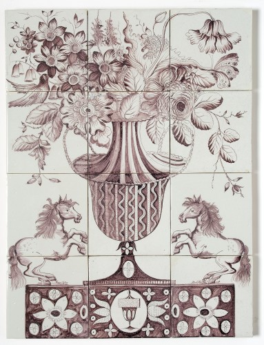 Tegeltableau met een paars decor van een bloempot