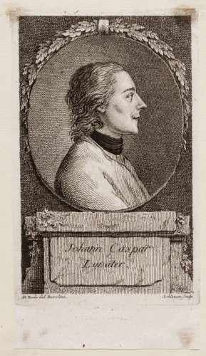 Ornamentprent. Portret Johann Caspar Lavater.