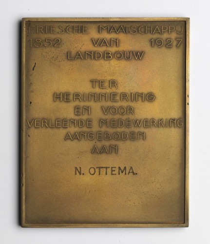 Bronzen herinneringsplaquette aan de Friesche Landbouwtentoonstelling Leeuwarden 1927