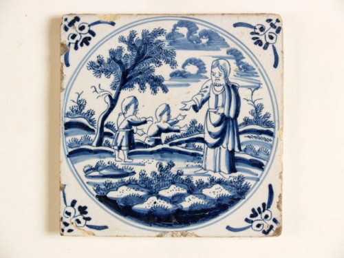 Tegel met blauwwit bijbels decor