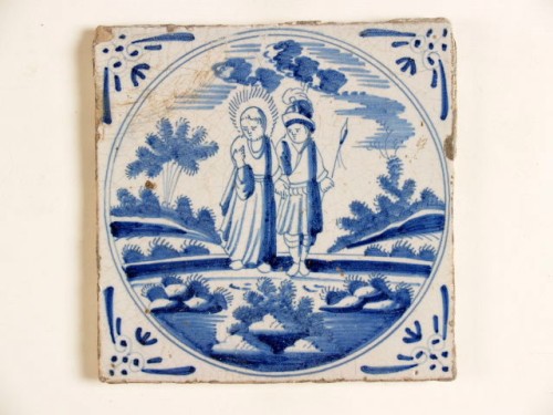 Tegel met blauwwit bijbels decor