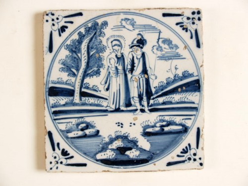 Tegel met blauwwit bijbels decor
