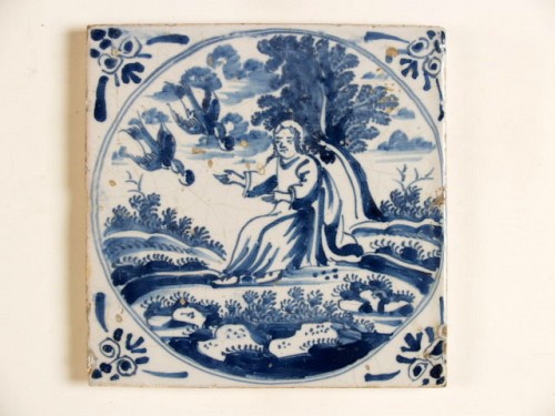 Tegel met blauwwit bijbels decor