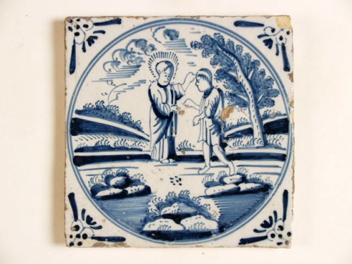 Tegel met blauwwit bijbels decor