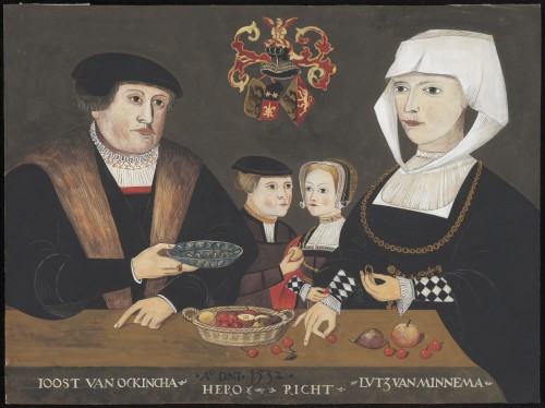 Prent naar portret van Joost van Ockinga en Lutz van Minnema en hun kinderen