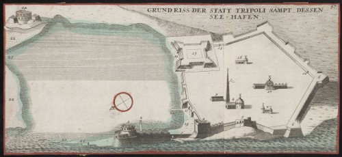 Plattegrond van haven en stad Tripoli