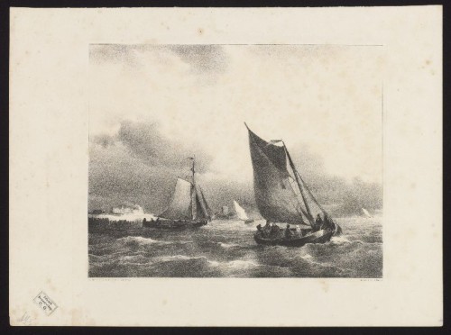 Lithografie: Zee- of riviergezicht naar Anthonie Waldorp.
