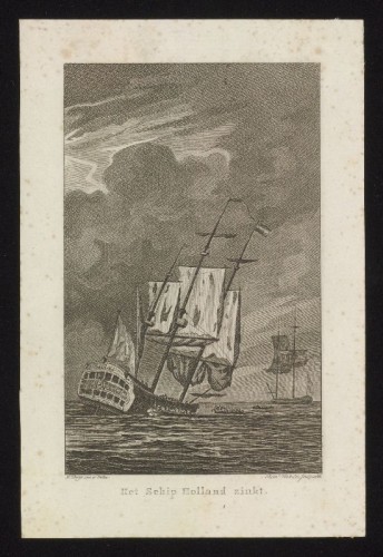 Kopergravure. Het zinken van het schip Holland