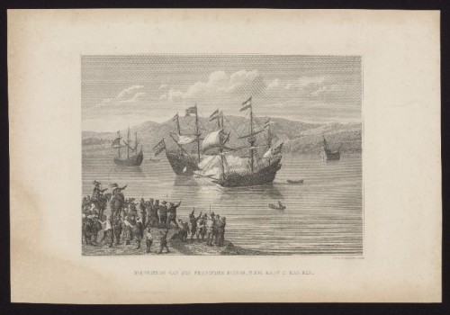 Staalgravure. 'Overwinning van een Franschen Roover, door  Kapt. C. Daniels'.