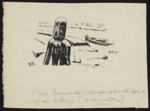 Pentekening, Oude kaapstander op een scheepshelling in de winter.