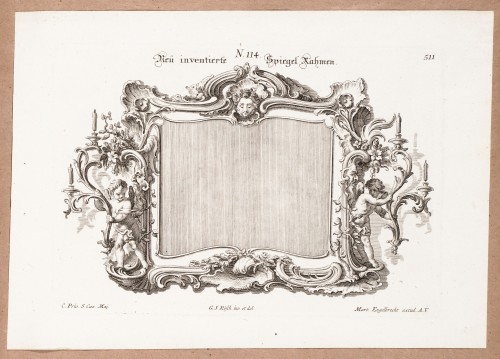 Ornamentprent. Neü inventierte Spiegel Rahmen. Titelblad.