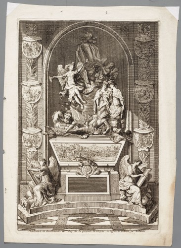 Ornamentprent. Premier Livre de Tombeaux et Mozoles. Grafmonument van Willem III (kopie).