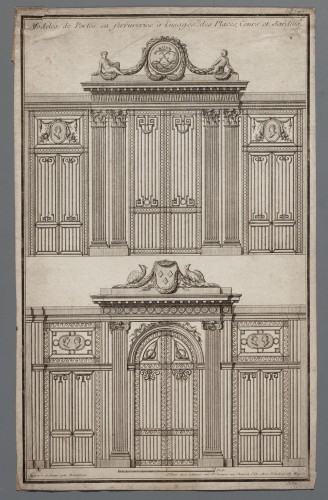 Ornamentprent. Modéles de Portes en serrureries à l'usages des Places, Cours et Jardins. Titelblad.