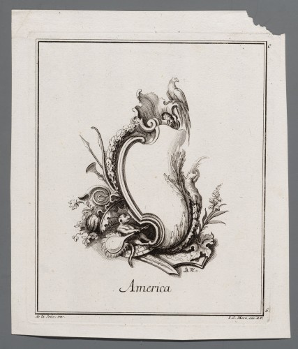 Ornamentprent. Neu inventirte Schilde Dritter Theil / Troisieme Livre de Cartouche. America.