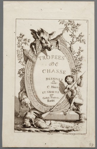 Ornamentprent. Trofees De Chasse (kopie). Titelblad.
