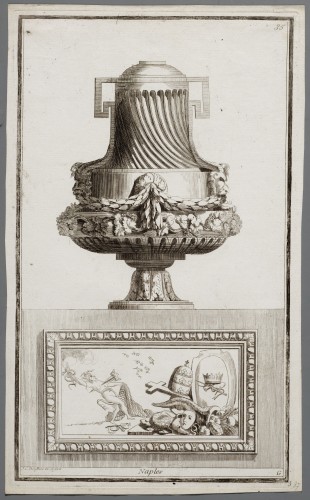 Ornamentprent. Nouvelle Iconologie Historique. Vases en travers et cartouches, Naples.