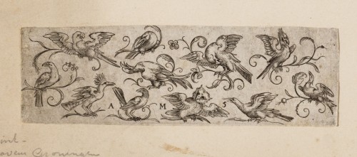 Ornamentprent. Fries met vogels en andere dieren.