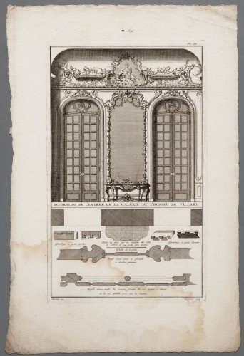 Ornamentprent. Livre nouveau ou règles des cinq ordres d'architecture. Décoration de l'entree de la Galerie de l'Hôtel de Villars.