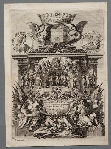 Ornamentprent. Trophées Medalliques des seigneurs de Rostaing.  Trophée medailliqve romain et de la solidité d'esprit.