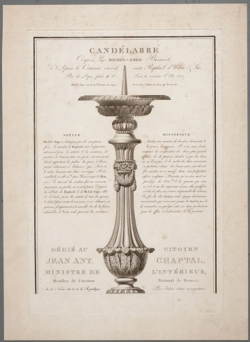 Ornamentprent. Candélabre, composé de Michel-Ange Buonaroti (1).