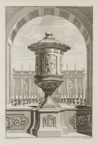 Ornamentprent. Voorbeelden der Lusthof-Cieraaden, zijnde Vaasen, Pedestallen, Orangiebakken, Blompotten En Andere Bijwerken.