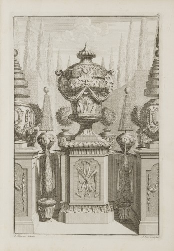 Ornamentprent. Voorbeelden der Lusthof-Cieraaden, zijnde Vaasen, Pedestallen, Orangiebakken, Blompotten En Andere Bijwerken.