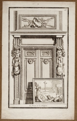 Ornamentprent. Nouvelle Iconologie Historique. Portes. La Prusse et la Religion.