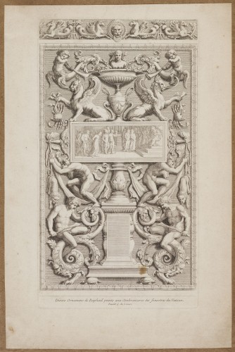 Ornamentprent. Divers Ornemens de Raphael peints aux Ambrazures des fenetres du Vatican. Titelblad.
