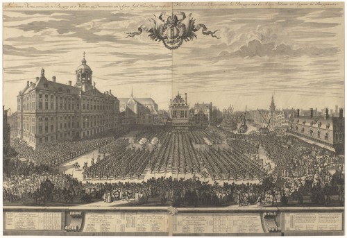 Schutterijen op de Dam tijdens de Amsterdamse kermis, 1686