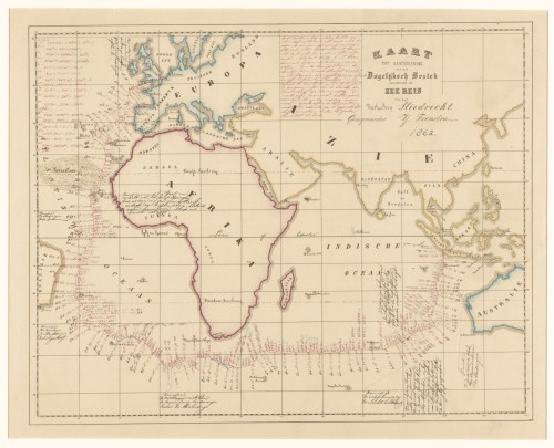 Zeekaart van de route van Rotterdam naar Batavia