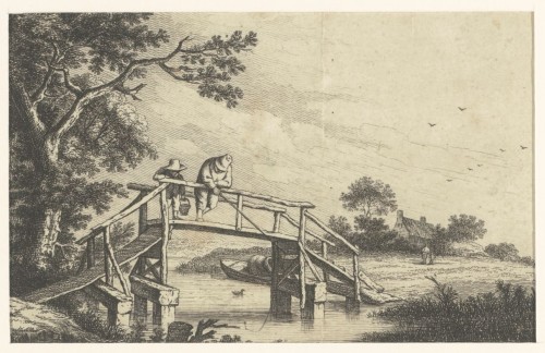 Twee vissers op een brug
