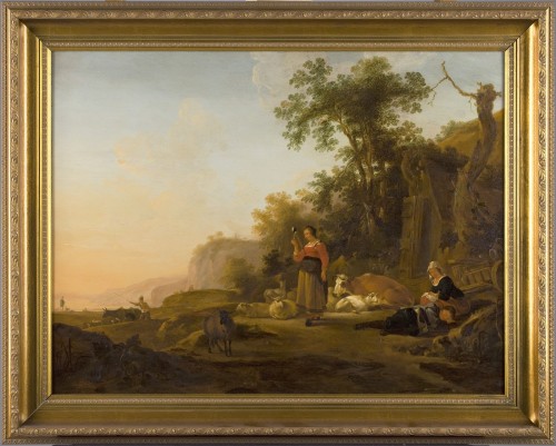 Landschap met vee en talrijke figuren