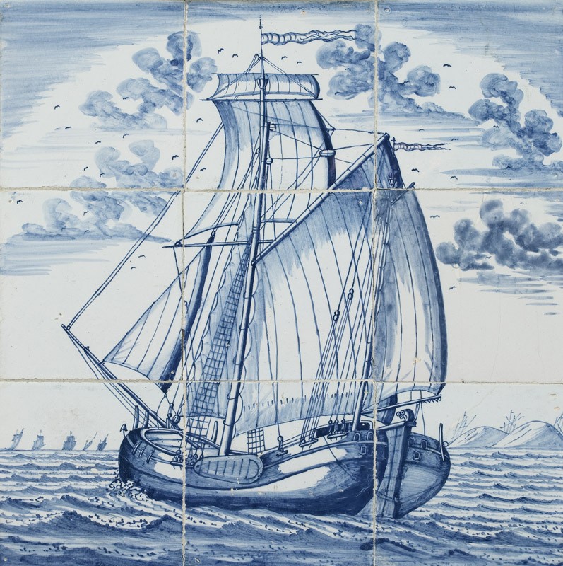 Tegeltableau met voorstelling van een kofschip.