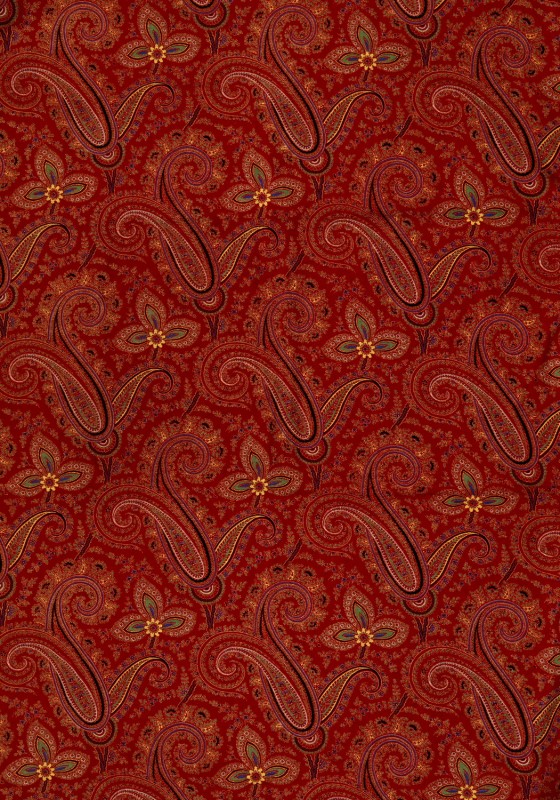 Lap stof van bedrukt katoen met rood fond en kashmir-achtig patroon