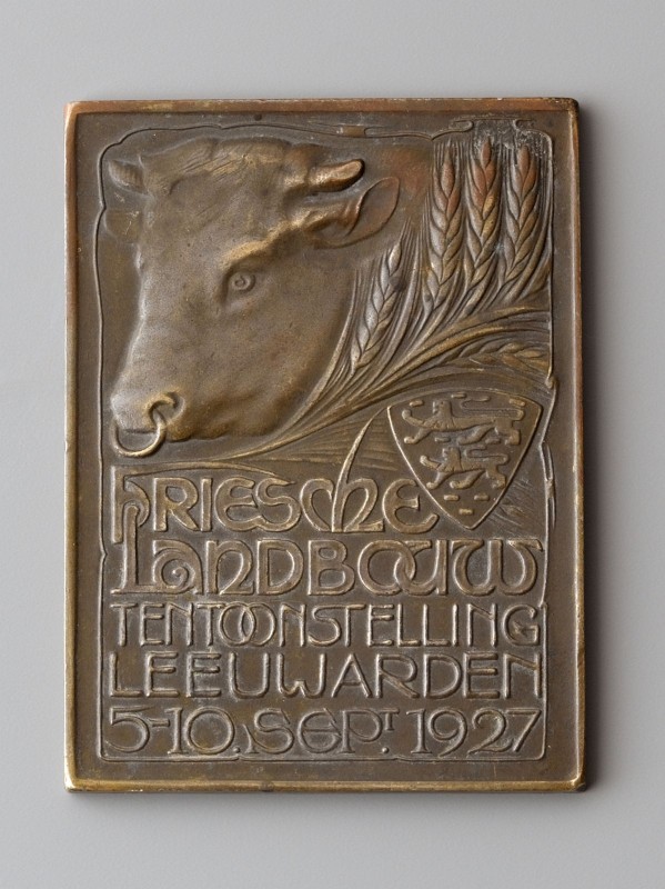 Bronzen herinneringsplaquette aan de Friesche Landbouwtentoonstelling Leeuwarden 1927