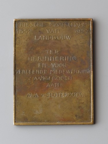 Bronzen herinneringsplaquette aan de Friesche Landbouwtentoonstelling Leeuwarden 1927