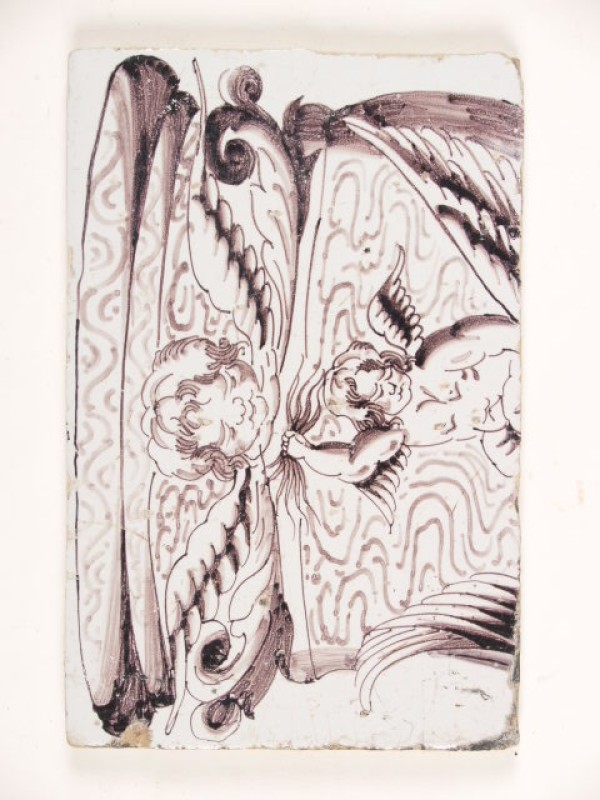 Tableautegel van een pilaster met een paars decor