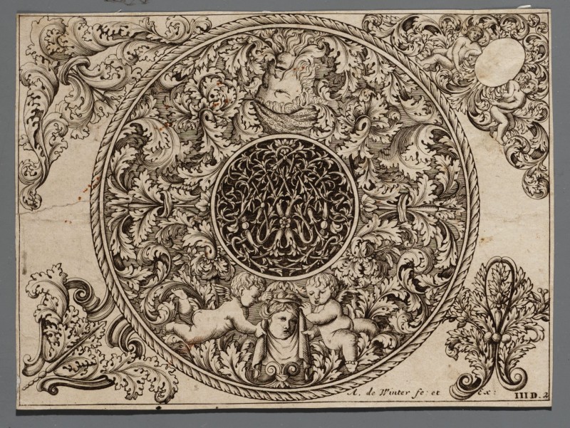 Ornamentprent. Verscheyde Italiense et Franse Lofwercken.