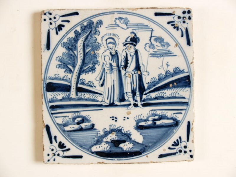 Tegel met blauwwit bijbels decor