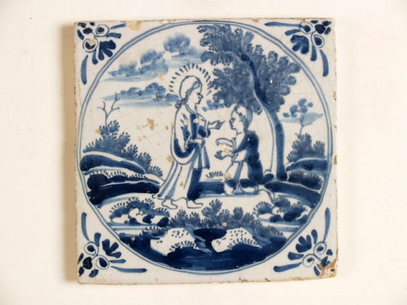Tegel met blauwwit bijbels decor