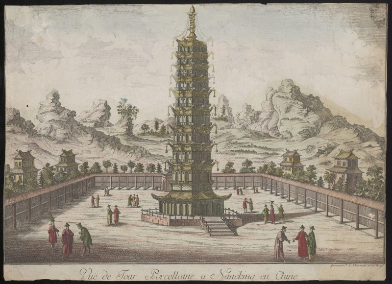 Gezicht op de porseleinen toren in Nanking