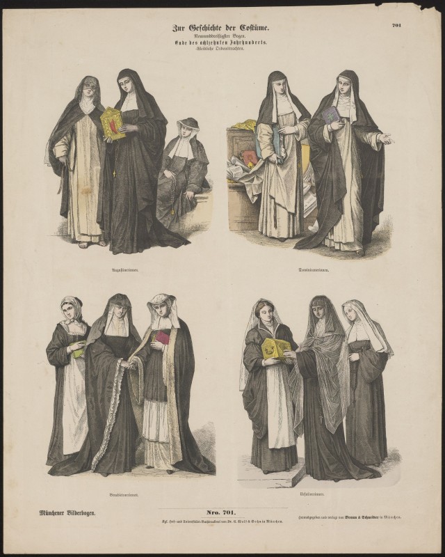 Zur Geschichte der Costüme. Weibliche Ordenstrachten. Ende des achtzehnten Jahrhunderts (Nro. 701)