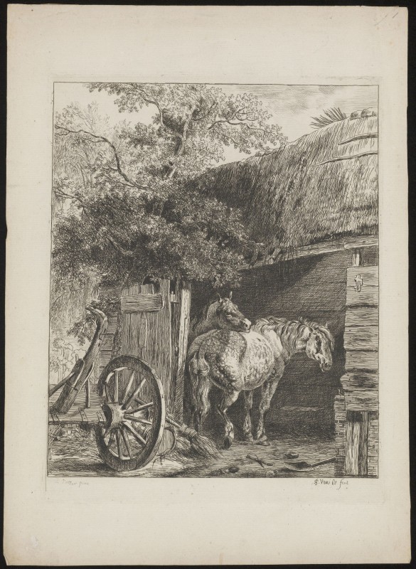 Paarden in een boerenschuur