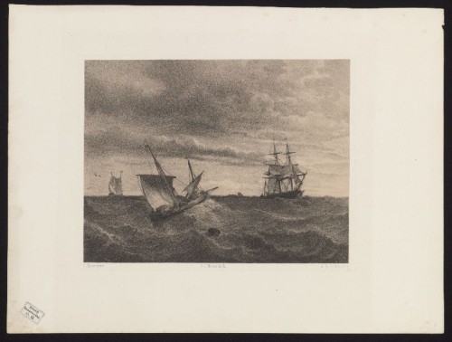 Lithografie: Zeegezicht naar L. Meijer.