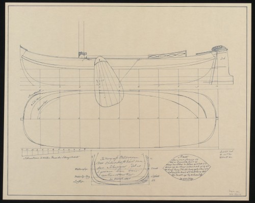 Kopie van een scheepsbouwtekening van een tjalk voor een schipper te Woudsend.