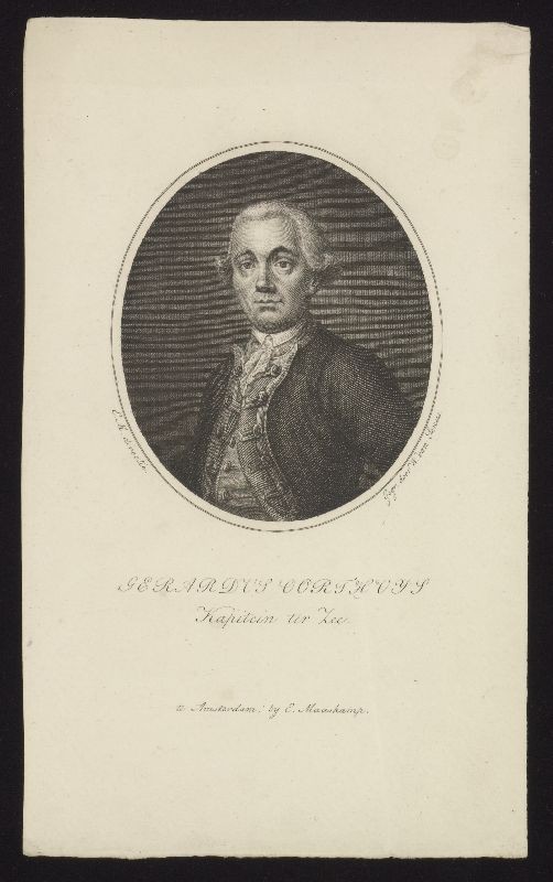 Kopergravure. Portret van kapitein ter zee Gerardus Oorthuys.