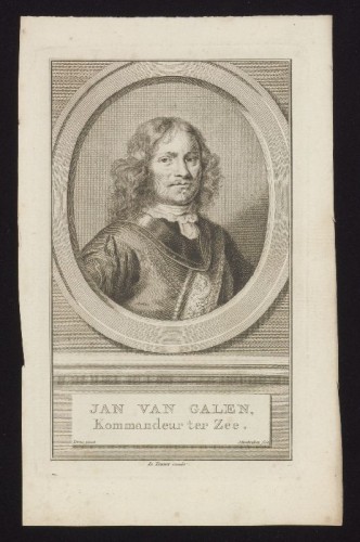 Kopergravure. Portret van  Commandeur ter Zee Jan van Galen.